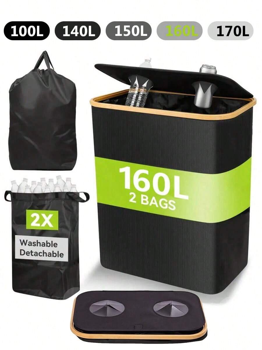 OrdoVault Set 3 Buah Tempat Sampah Daur Ulang 36,98 Galon dengan 2 Kantong yang Dapat Digunakan Kembali, Keranjang Penyimpanan Multifungsi, Kapasitas Besar, Dapat Dilipat, Cocok untuk Botol, Kaca, Kertas, Plastik, dan Logam, Tempat Sampah/Keranjang Cucian Persegi Panjang Modern