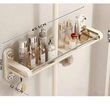 1pc Upgraded Vacuum Suction Cup Shower Caddy Holder, Stainless Steel Waterproof Rust-Proof With Towel Rack, No-Drill Large Capacity Storage Organizer For Shower Gel And Shampoo, Home Bathroom - Multicolor - View 11
