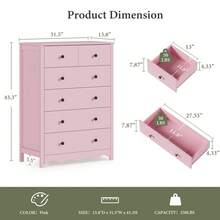 TYBOATLE 44'' High Modern Children's Wooden Vanity Drawer Cabinet With Metal Handles, Bedroom Vanity With 6 Drawers,Farmhouse Natural Solid Wood Vanity Storage - Pink - View 2
