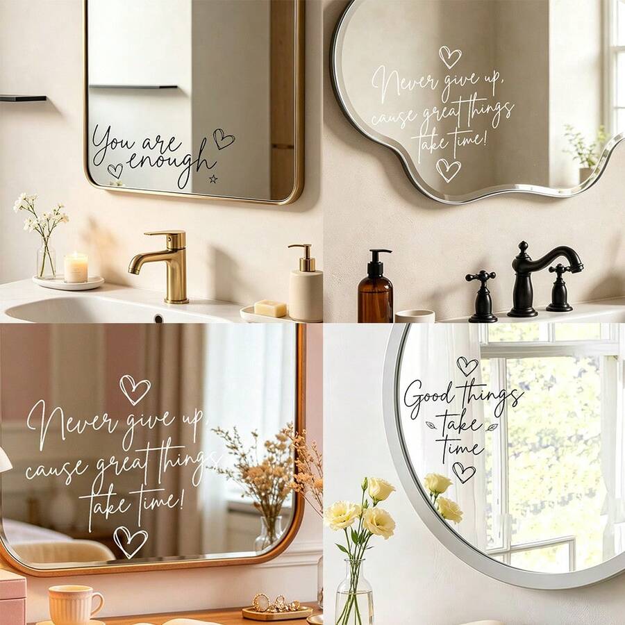 1/3pcs "Never Give Up, Big Things Take Time" Inspirational Mirror Sticker, Electrostatic Adhesion, Suitable For Home, Car Window Decoration, Bathroom Vanity Mirror Decorative Sticker - Mirror Sticker - View 1