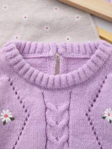 Infant Embroidered Long Sleeve Knit Romper - Mauve Purple - View 3