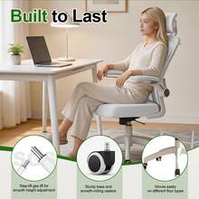 Ergonomic Office Chair & Height Adjustable Desk Chair Set, Swivel Mesh Desk Chair With Foldable Armrest, Adjustable Headrest & Lumbar Support For Home Office - White - View 8