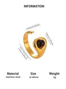 3Pcs/Set Vintage Amber Color Natural Stone Sun Rings Set For Women Stainless Steel Geometry Open Ring Set Party Jewelry Birthday Gift - Multicolor - View 9