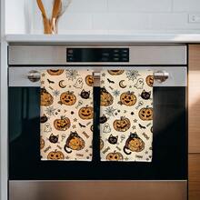 2pcs Halloween Cartoon Black Cat Pumpkin Seamless Pattern Kitchen Towels, Rectangular Microfiber Kitchen Towels, Dish Cloths, Scouring Pads, Hand Towels, Cooking Baking Tea Towels, Kitchen Decor, Housewarming Gift, Birthday Gift, Bathroom Cleaning Wipes, Decorative Towels - Multicolor - View 5