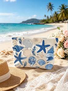 1pc Ocean Theme Makeup Bag, Featuring Marine Life Pattern, Suitable For Daily Cosmetics Storage And Travel Makeup Organization - Multicolor - View 4