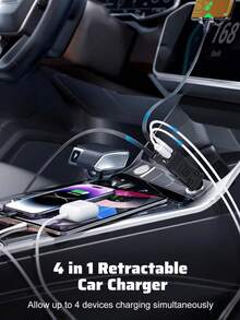 Fast Charging Retractable Car Charger, 66W 4-In-1 Car Phone Charger, Dual Retractable Cables, USB & Type-C Charging Adapter, Compatible With IPhone And Android, Essential Car Accessory, Gift For Men And Women - A - View 9