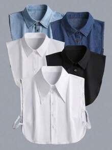 1pc Classic Women's Professional Student Versatile Pointed Collar Denim Cotton Fabric Detachable Collar - White - View 1