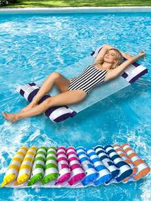 Inflatable Pool Hammock With Mesh - - Striped Adult Lounge Chair, Multiple Colors Available, Beach And Pool Essential, Perfect For Photos, Summer Relaxation And Fun - Multicolor - View 2