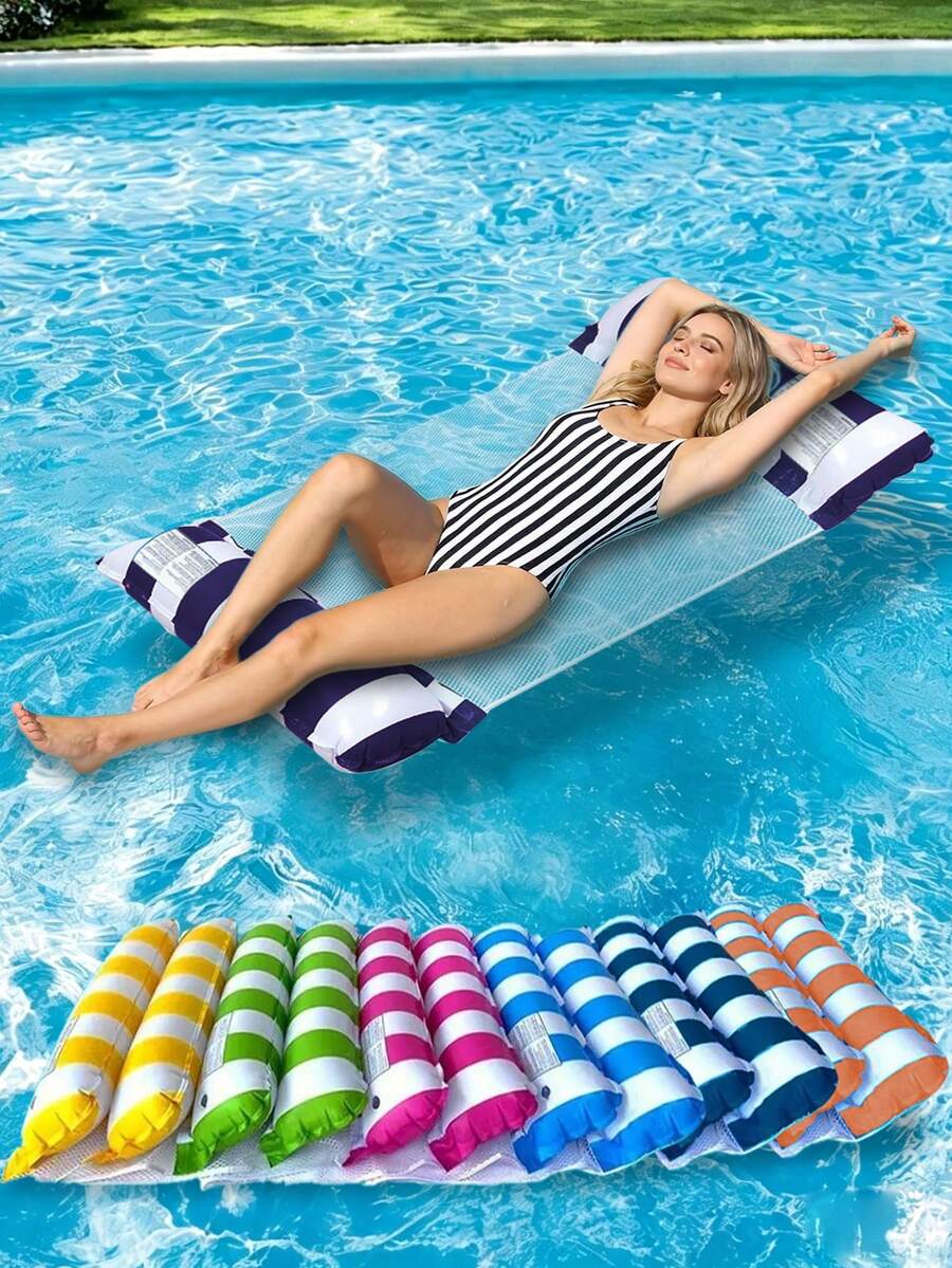 Inflatable Pool Hammock With Mesh - - Striped Adult Lounge Chair, Multiple Colors Available, Beach And Pool Essential, Perfect For Photos, Summer Relaxation And Fun