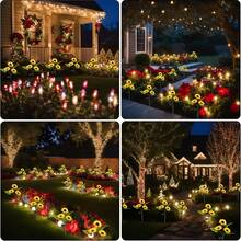 2-PACK (3-Sunflower) Solar Outdoor Lights, Sunflower Garden Lights For Yard, Lawn, Home, Patio And Porch, Realistic Night-Glowing Decor,  Outdoor Lighting, Garden Lighting | Decorative Solar Garden Lights IP65 Splash-Proof - 太陽能向日葵 - 查看 11