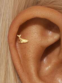 EleRunis 1pc 925 Sterling Silver Exquisite Ocean Animal Flat Back Labret Stud, Shell Cartilage/Ear Lobe/Helix Piercing Jewelry, Punk Style Delicate Jewelry, Suitable For Daily Wear And Party - Gold - View 25