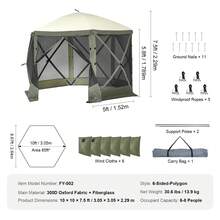 Carpa plegable para cenador, carpa con pantalla emergente, toldo de 6 lados, refugio solar con 6 paños de viento de privacidad extraíbles y ventanas de malla, 3,05x3,05x2,29 m, con mosquitera - Verde militar - Ver 7