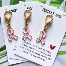 10pcs Breast Cancer Awareness Charms Pink Ribbon Charms For Breast Cancer Support Keychain Gifts Jewellery Making Pink Ribbon Pendants With Clasps For Women Attached Is A Small "Pocket Hug" Card - Keychain Gift Set - View 6