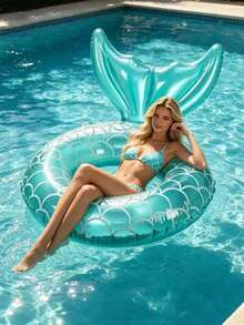 Inflatable Large Mermaid Tail Swim Ring With Backrest, Rubber Floating Bed For Adults, Lake/Beach Swimming Float, Summer Pool Beach Mermaid Theme Party Decoration Water Rest Float, Suitable For Swimming Pool, Beach, Theme Party - Multicolor - View 10