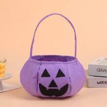 5/3/1pc Felt Jack-O'-Lantern Halloween Storage Basket With Handle, Neon Solid Color Pumpkin Face Storage Bucket, Reusable Handheld Gift Bag, Halloween Party Favor Autumn Holiday Decoration Halloween Accessory - Multicolor - View 8