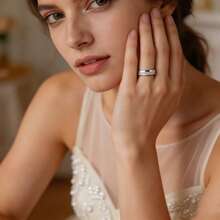 1pc Minimalist Wave Cherry Blossom Engraved Couple Rings, Waterproof Hypoallergenic Stainless Steel Pair Rings, Silver & Gold Dual-Color Cherry Blossom Wedding Rings, Romantic Valentine's Day Engagement Anniversary Gift, Suitable For Men And Women - Multicolor - View 8