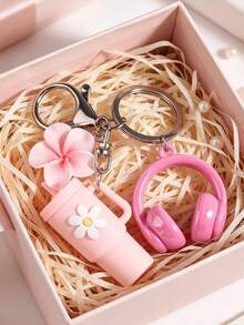 DIY Plumeria Milk Tea Cup Keychain / Detachable Keychain Accessory / Bag Accessory / Key Chain / Car Keychain / Women's Accessory / Birthday Gift - Multicolor - View 7