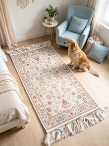 1pc Vintage White Tassel Rug, Decorative Carpet, Bedroom Decor, Small Rug, Carpet, Home Decor, Living Room Rug, Living Room Small Rug, Bedroom Carpet, Living Room Home Decor, Outdoor Rug, Washable Carpet - Multicolor 3 - View 1