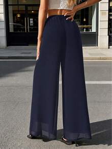 Plus Size Women's Wide Leg Pants, Elastic Waist, Loose And Lightweight, Suitable For All Seasons - Royal Blue - View 4