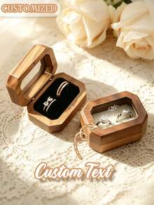 Custom Walnut Double Ring Box, Engravable Wooden Ring Holder, Wedding Ceremony Ring Box, Romantic Proposal Ring Box - Multicolor - View 2