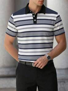 男士商務休閒短袖不對稱條紋 Polo 衫 - 彩色 - 查看 4