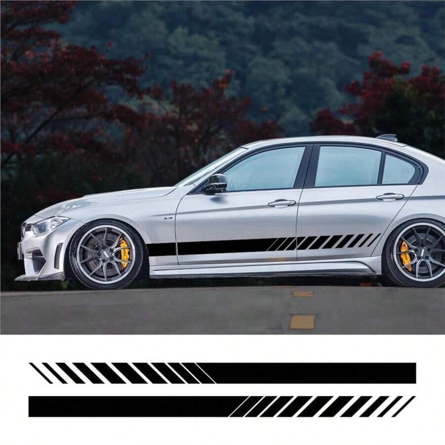 2件通用汽車側門裙貼紙,賽車條紋風格乙烯基薄膜車身裝飾,適用於汽車外觀改裝配件 - A - 查看 1