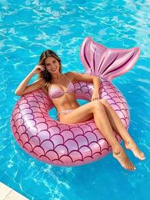 Inflatable Large Mermaid Tail Swim Ring With Backrest, Rubber Floating Bed For Adults, Lake/Beach Swimming Float, Summer Pool Beach Mermaid Theme Party Decoration Water Rest Float, Suitable For Swimming Pool, Beach, Theme Party - Multicolor - View 8