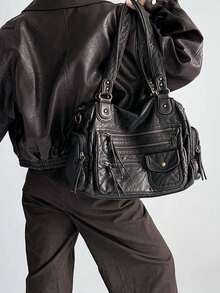 Women's Vintage Handbag Large Capacity Retro Shoulder Bag Multi-Pocket Tote Bag - Bronze - View 5
