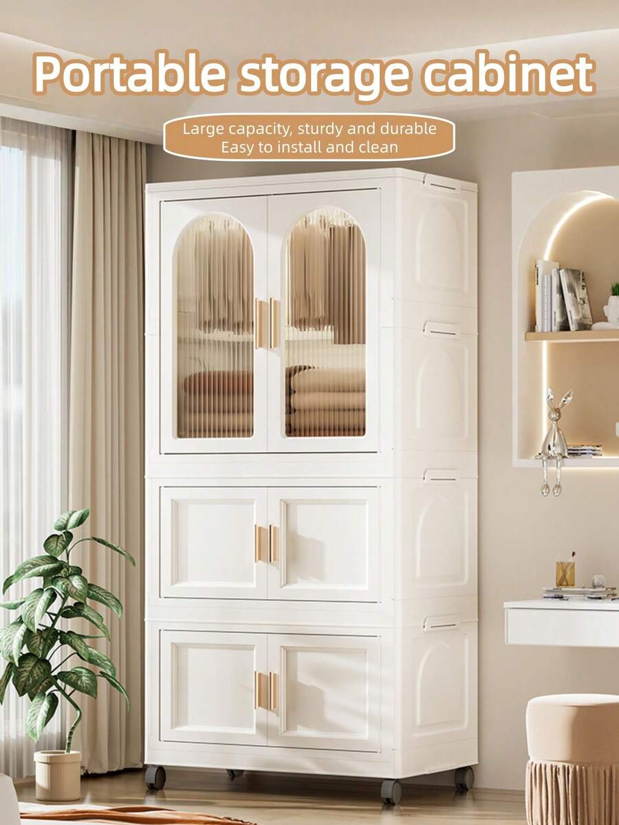Large Capacity Closet Organizer, Folding Wardrobe Cabinet For Clothes Storage, Portable Storage Cabinet, Stackable Closet Storage Bins With Doors, Bedroom Wardrobe Organizer, Space Saving Storage Solution For Apartment, Dorm And Home Organization - 彩色 - 查看 1