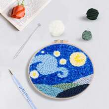 1pc Starry Sky Pattern Punch Needle Embroidery Beginner Kit, Adult Punch Needle Embroidery Set, DIY Cross Stitch Rug Beginner Kit, Home Decor Punch Needle Starter Kit With Tools - Multiple Styles - View 4