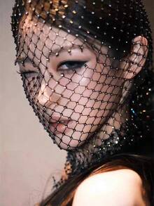 European And American Style Hot Girl Rhinestone Face Mask Elastic Black Mesh Head Cover Headscarf Sparkling Rhinestone Music Festival Fishnet Veil Atmosphere - Multicolor - View 1