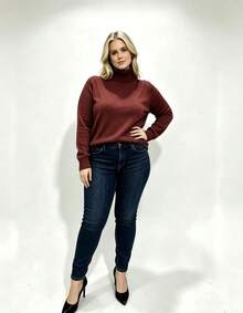 Steve Store Women's Knitwear Turtleneck Sweater Plus Size Elastane Long Sleeve Basic Winter Blouse Elegant Fashion - cobre escuro - 查看 3