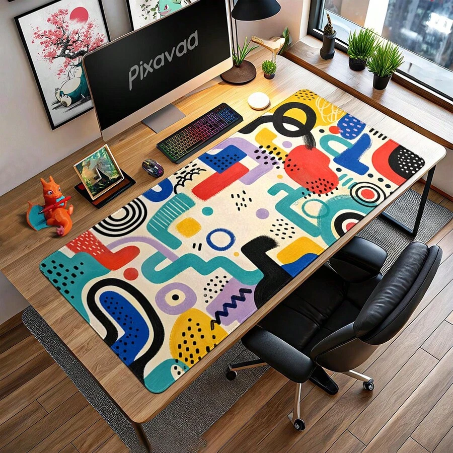 Pop Doodle Block Large Mouse Pad, Colorful Abstract Desk Mat With Maze Shapes, Wide Gaming Mouse Pad For Playful Office Decor Gift - View 1