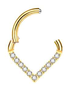 1pc Crareesi Mania 18K Gold Plated Stainless Steel Water Drop Septum Ring, Titanium Cartilage Piercing Hoop, 16G Small Nose Septum Jewelry, Clear Cubic Zirconia Cartilage Piercing Jewelry 8mm - Multicolor - View 13