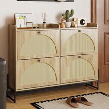 Shoe Cabinet With 4 Doors, Adjustable Shoe Rack, Narrow, Narrow Shoe Cabinet, Shoe Rack Shoe Tipper, Hallway. - 自然色 - 查看 2