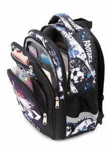 2047 Black Soccer Elementary School Backpack Personalized Children's Backpack - Black Football - View 5