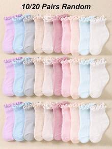 20/10 paires de chaussettes pour bébé fille, style aléatoire, design à volants | Chaussettes à volants décontractées | Fournitures pour bébé | Toutes saisons | Chaussettes pour bébé | Chaussettes pour nouveau-nés - Multicolore - Voir 1