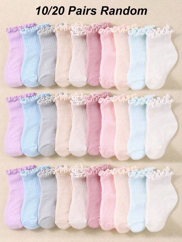 20/10 paires de chaussettes pour bébé fille, style aléatoire, design à volants | Chaussettes à volants décontractées | Fournitures pour bébé | Toutes saisons | Chaussettes pour bébé | Chaussettes pour nouveau-nés