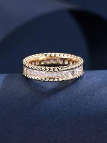 1pc Fashion Vintage Twisted Braided Edge Thin Band Long Princess Square Design Daily Minimalist Versatile Decorative Ring For Girlfriend Anniversary - ring - View 7