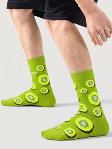 1/5/10 Pairs Men's Mid-Calf Socks, Funny Green Avocado Cartoon Unisex Sports Style Long Socks, Crazy Happy Socks - Multicolor - View 20