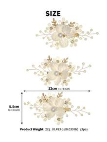 3件組優雅植物銅色尖頭髮夾，四季通用婚禮新娘盤髮造型髮飾 - 金色 - 查看 10