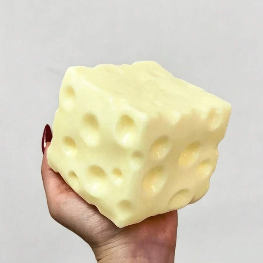 聖誕壓力緩解禮物 大號起司造型可擠壓球 無彈跳壓力緩解玩具 ASMR 起司捏捏玩具 - 黃色 - 查看 1
