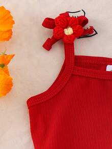2pcs Baby Girls Floral Camisole Top And Layered Floral Ruffle Bell-Bottom Pants Set, Summer - Red - View 4