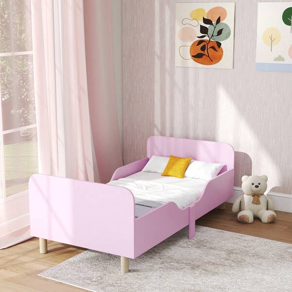 AIYAPLAY Kinderbett mit Rausfallschutz, Lattenrost, 140 x 70 cm Jugendbett mit Kopf- und Fußteil, Einzelbett aus Holz, Holzbett für Mädchen und Jungen, Rosa