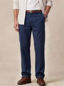 Premium 100% Cotton Navy Blue Straight Fit Men's Casual Trousers Breathable Comfort Non-Iron Classic Basic Work Pants For All Occasions - Blue - View 2