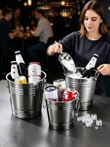 1 Piece Household & Commercial Stainless Steel Ice Bucket, Not Easy To Deform, Double Handles For Easy Carrying, Smooth And Easy To Clean, Suitable For Storing Ice And Chilling Red Wine And Champagne In Bars And Family Gatherings - View 2