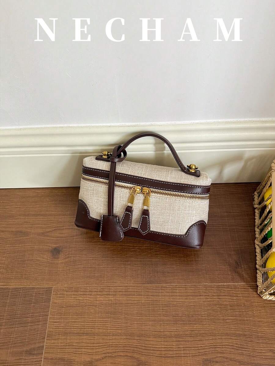 1pc Korean Style Ins Polka Dot All-Over Print Lunch Box Bag, Fashion Daily Shoulder Bag - Beige - View 1
