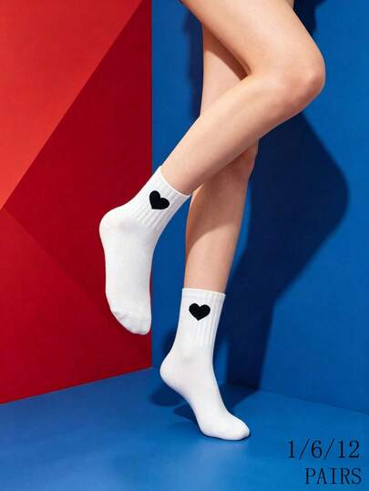 1/6/12 Pairs Multi-Color Women's Minimalist Mid-Calf Socks, Unisex Daily Casual Socks, Sports Running Socks, Suitable For All Seasons