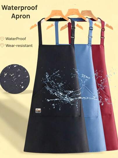 1 pieza Nuevo delantal de cocina impermeable, con bolsillos multifuncionales, correa de cuello ajustable, impermeable, a prueba de aceite y resistente al desgaste, adecuado para cocina, cafetería, barbacoa, exterior, carpintería y muchas otras ocasiones