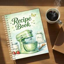 1 pieza Cuaderno de recetas con espiral y portada de papel A5, estampado de batidora de pie e ingredientes de repostería en verde claro, diario de cocina para registrar platos de postres caseros, tono verde menta fresco, útiles escolares - Multicolor - Ver 6